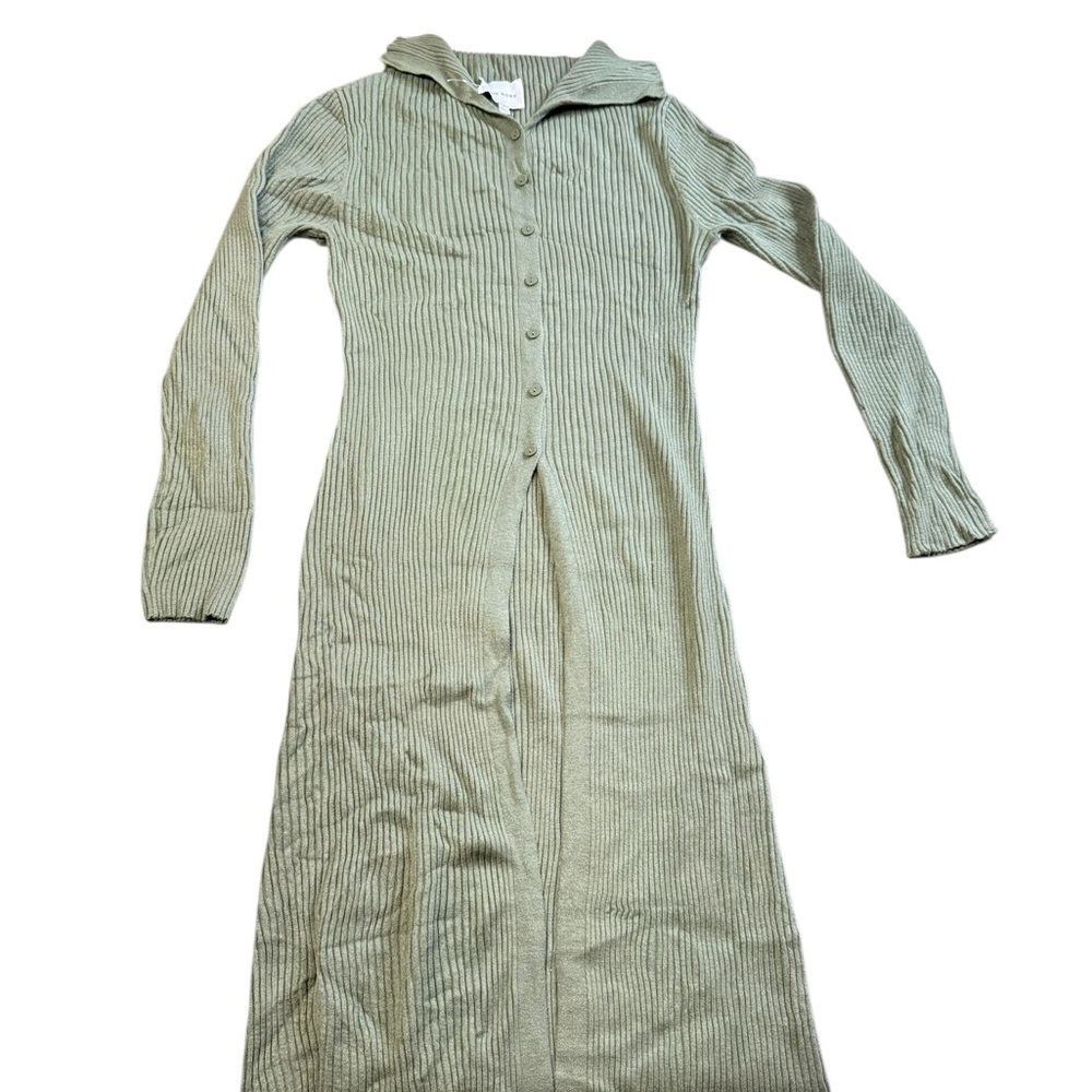 Pink Rose ribbed button-down sweater dress-olive green size S (brand new no tag)